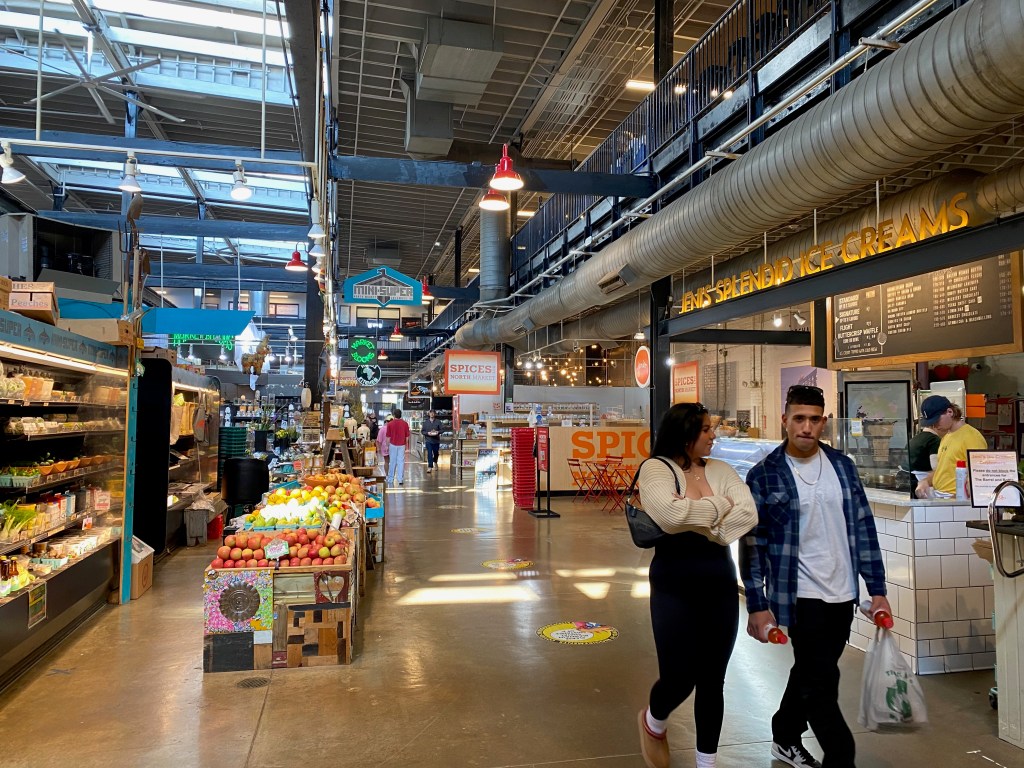 A photo of vendors inside the North Market food hall in Columbus, Ohio.
